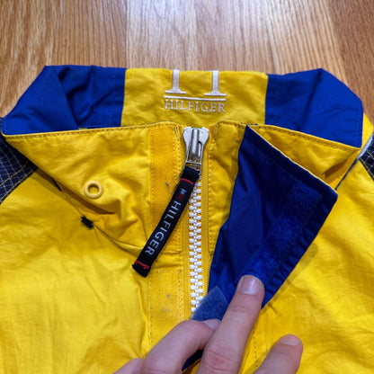VTG 90s Tommy Hilfiger Yellow Lightweight Full Zip Rain Wind Jacket Sailing Boat
