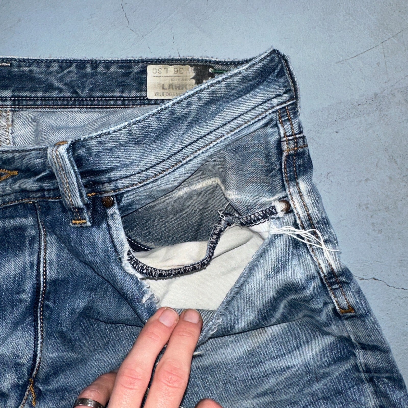 Diesel Larkee Bootcut Stretch Jeans Mens 36x30 Blue Straight 008M2 Whisker Italy