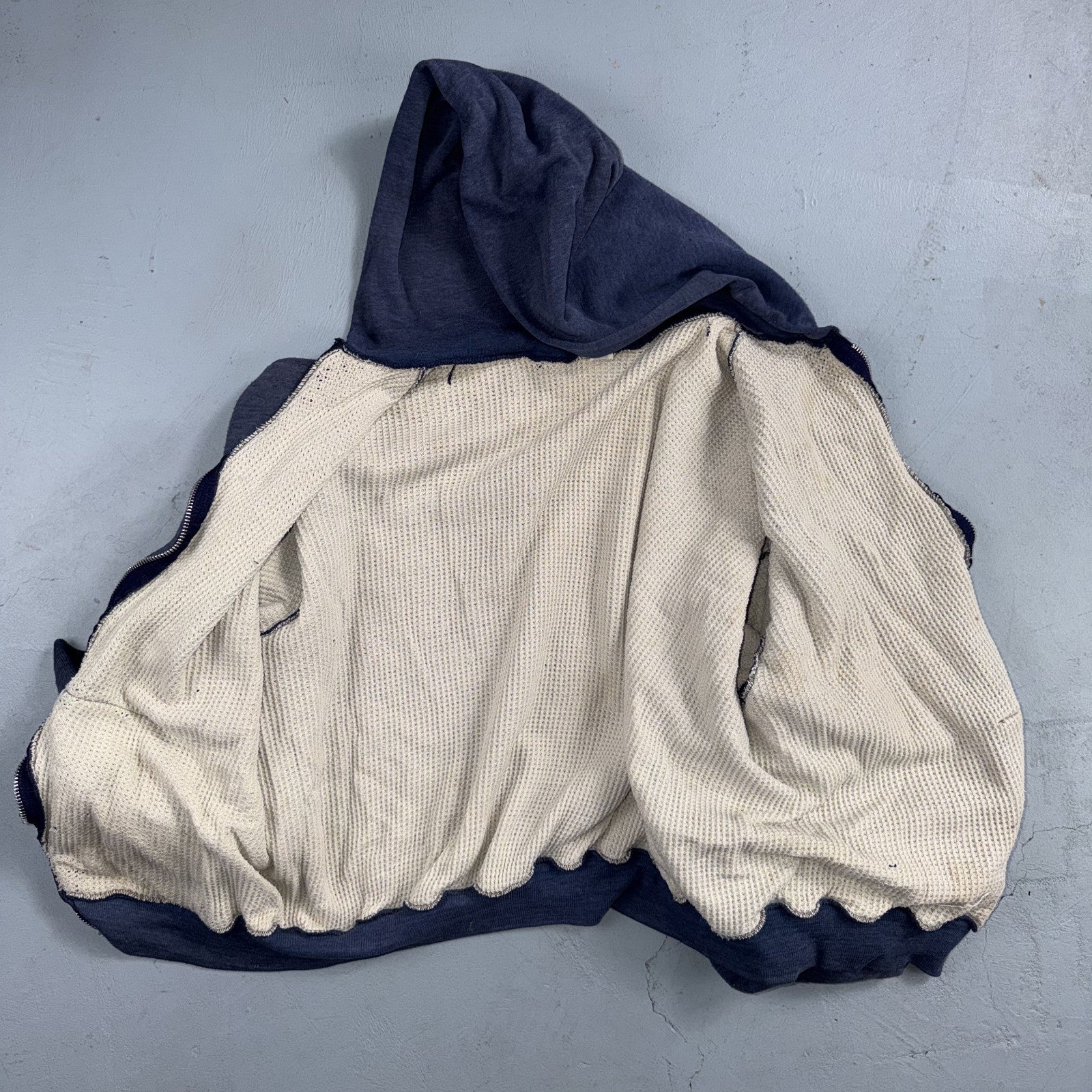 Blue Healthknit Zip Up Hoodie Vintage 80s 90s Thermal Lined USA 2XL Thrashed