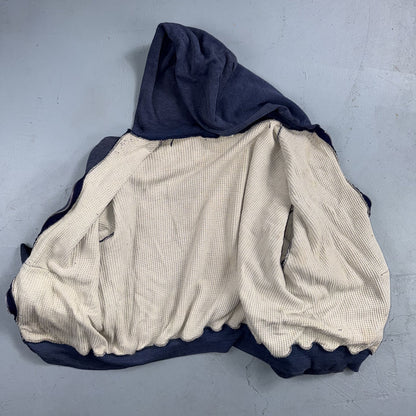 Blue Healthknit Zip Up Hoodie Vintage 80s 90s Thermal Lined USA 2XL Thrashed