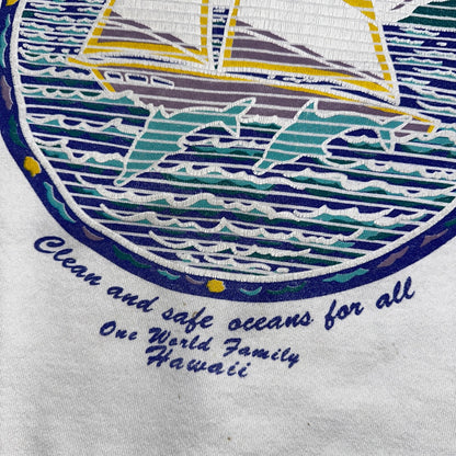 Ocean Keep Clean Hawaii Sail Boat VTG 80s Crewneck Sweatshirt White Earth Peace