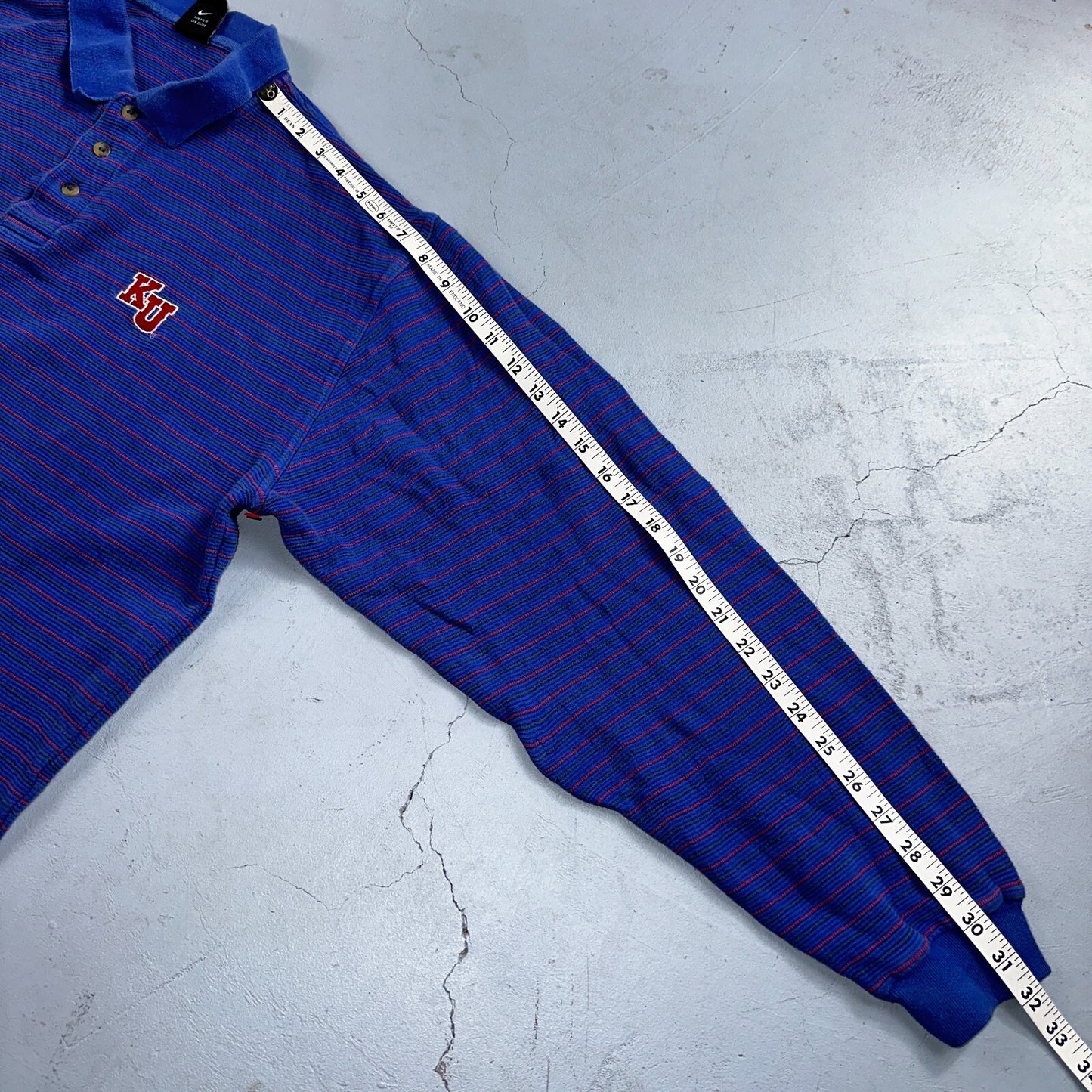 Nike VTG 90s Kansas University Polo T Shirt L Team Long Sleeve Striped Jayhawks