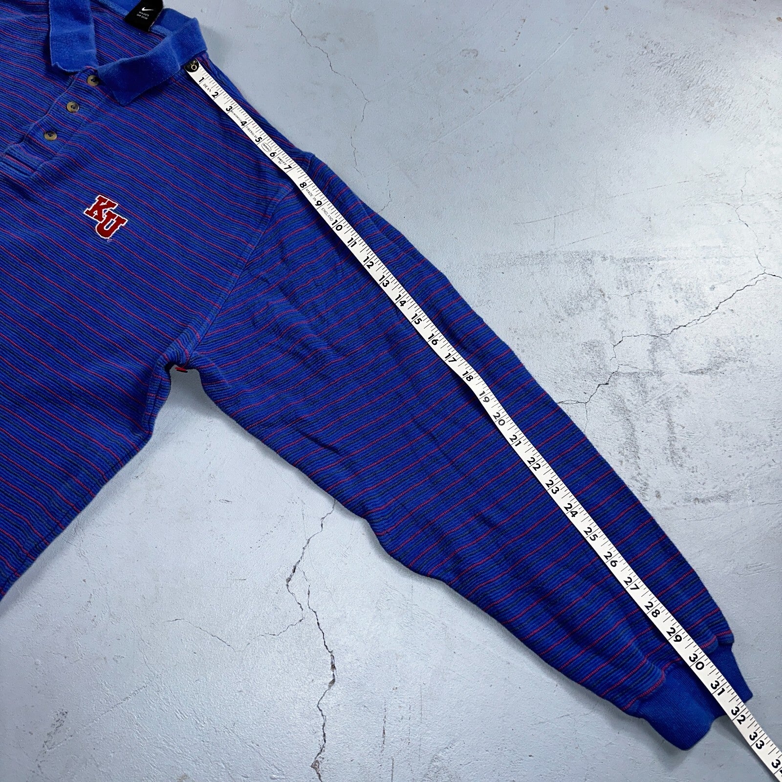 Nike VTG 90s Kansas University Polo T Shirt L Team Long Sleeve Striped Jayhawks