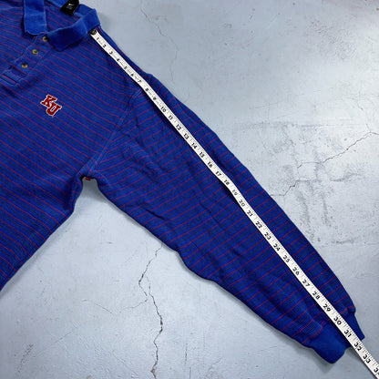 Nike VTG 90s Kansas University Polo T Shirt L Team Long Sleeve Striped Jayhawks