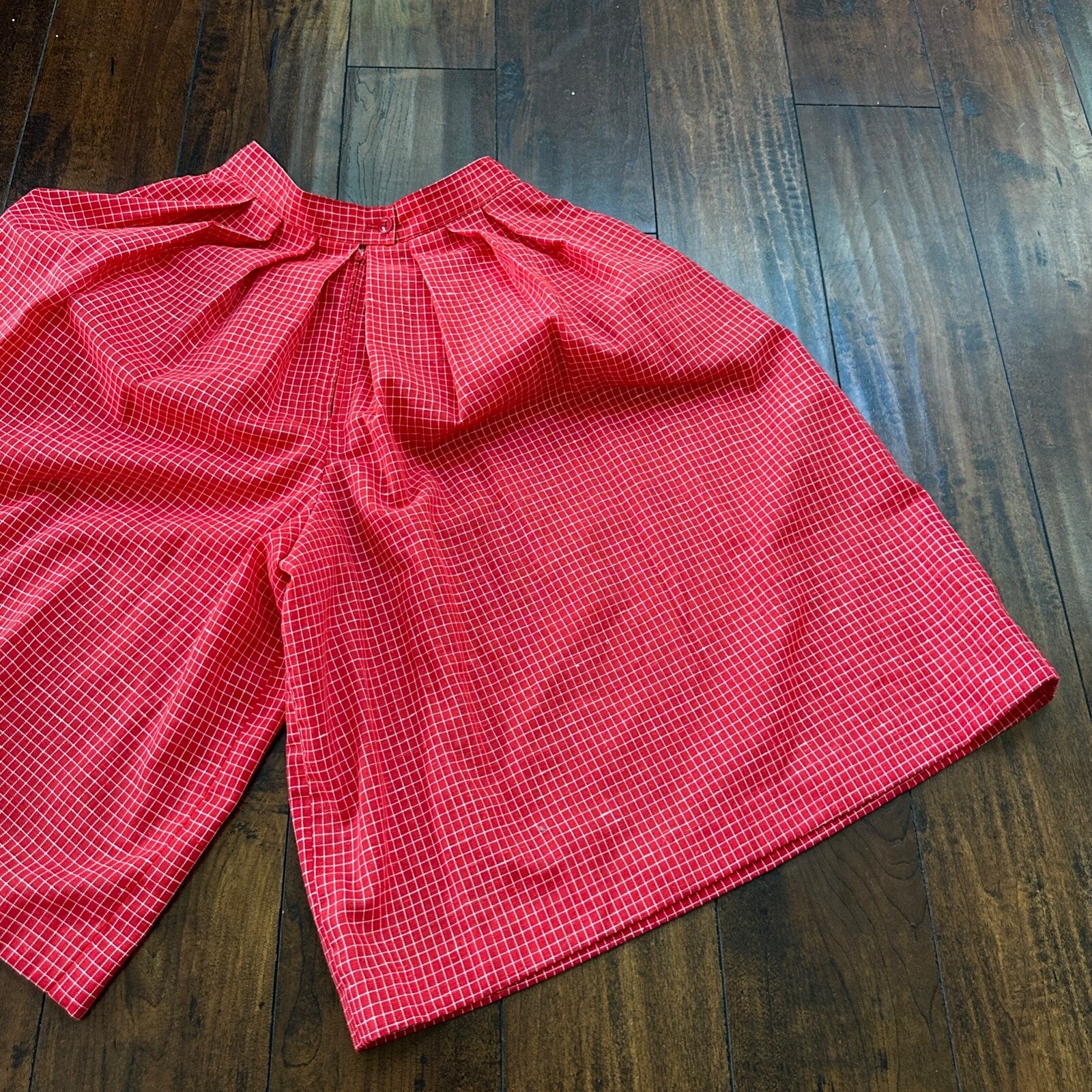 VTG College Town Red Checkered Knee To Midi Skirt Small Shorts RARE Rockabilly