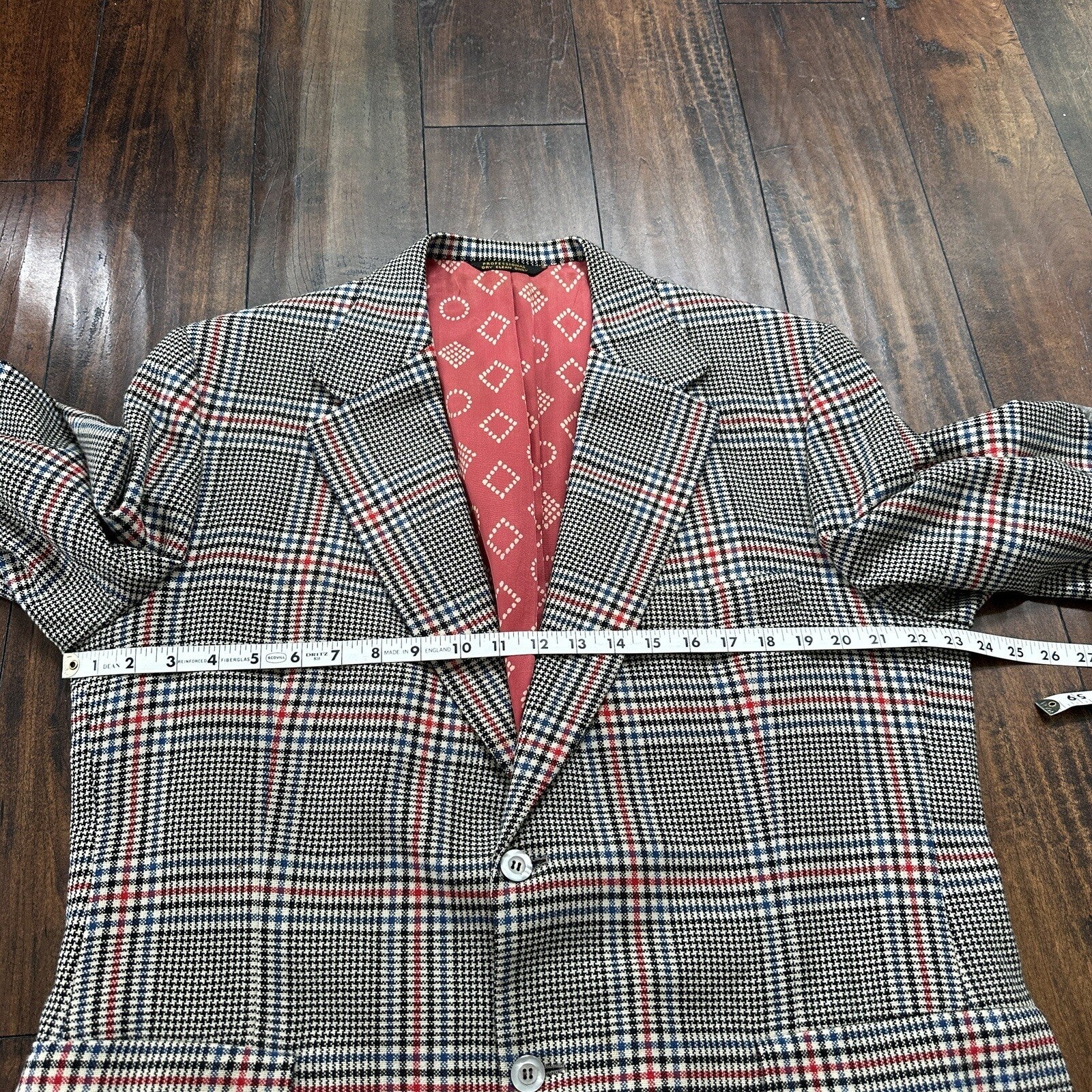 1960s 1970s Gray Cashemere Sport Jacket VTG Mens Suit 46 Rockabilly Stripe Plaid