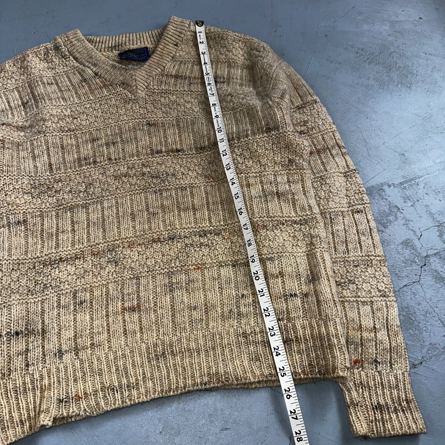 Pendleton VTG Womens V Neck Pullover Wool Sweater Ivory 1970s 70s L Fisherman