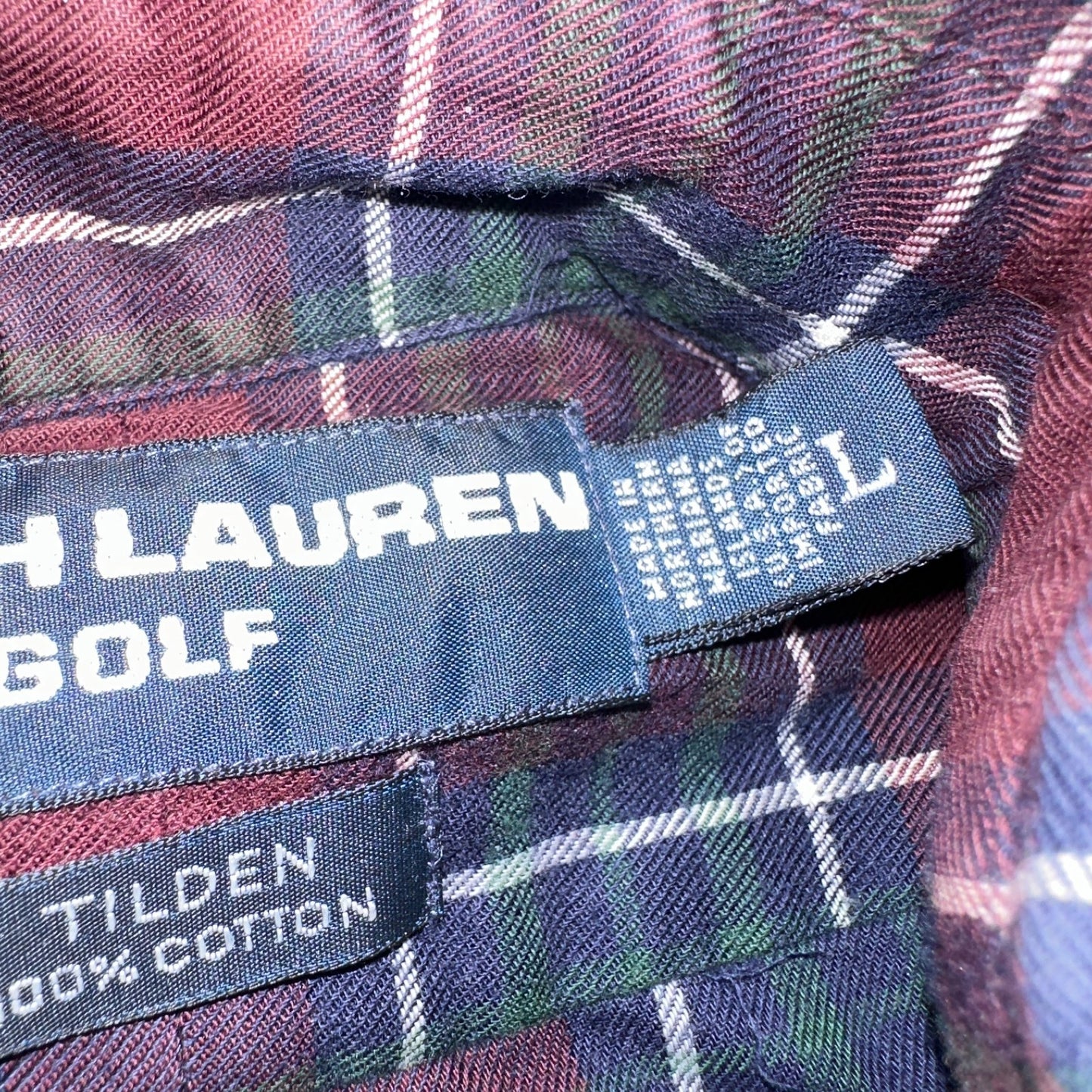 Vintage Polo Ralph Lauren Shirt Mens Large Red Blue Plaid Tilden Golf Crest