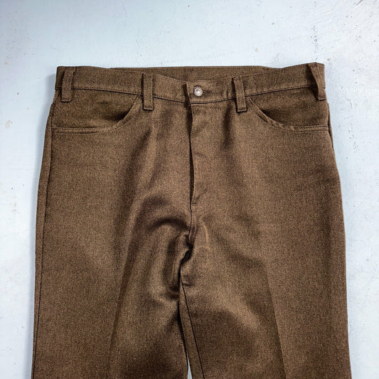Levis 70s USA 517 36x30 Bootcut Pants Brown Polyester Slacks Vintage 35x30