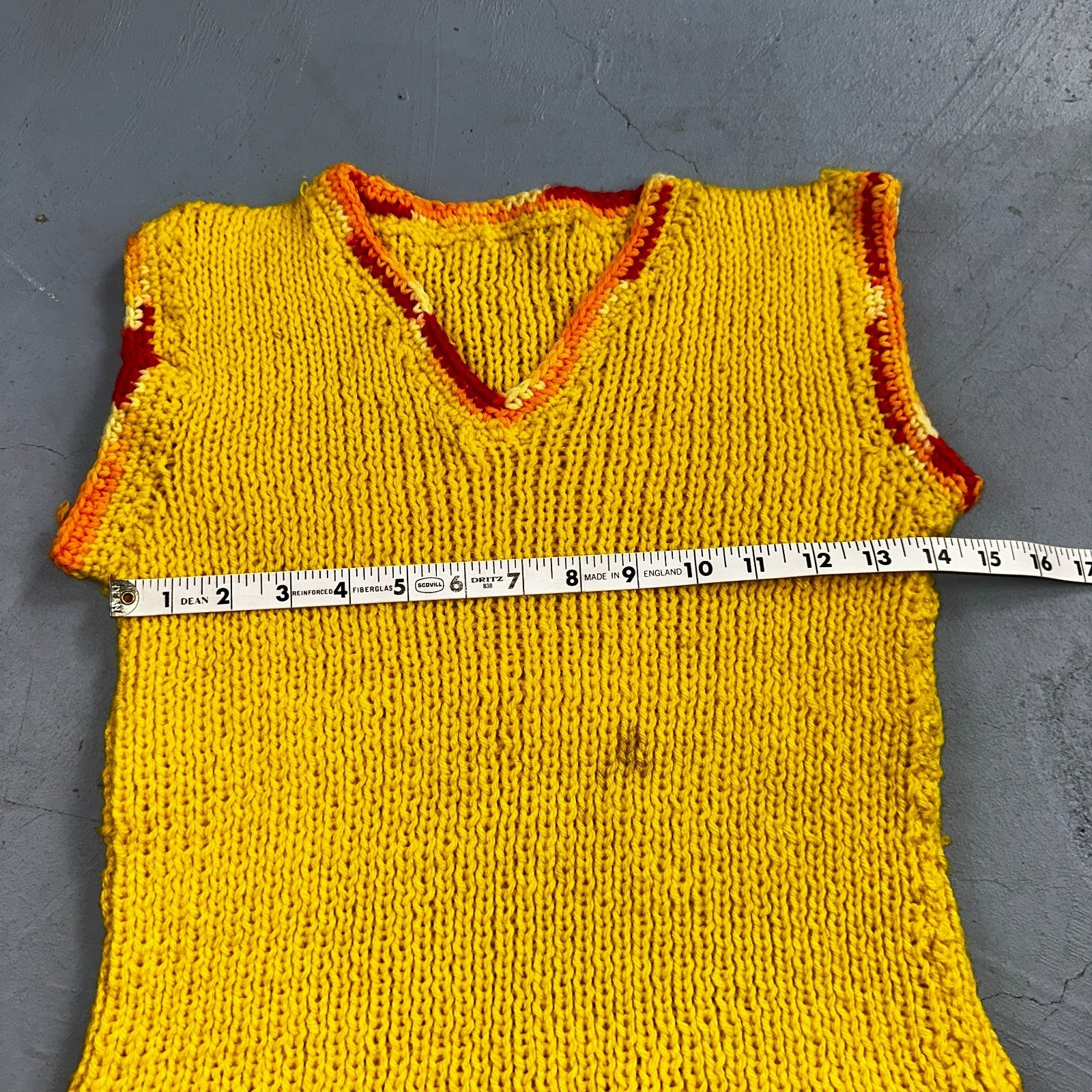 VTG Yellow Vest Knitted Sleeveless Sweater Pullover Handmade Knit 70s 1970s