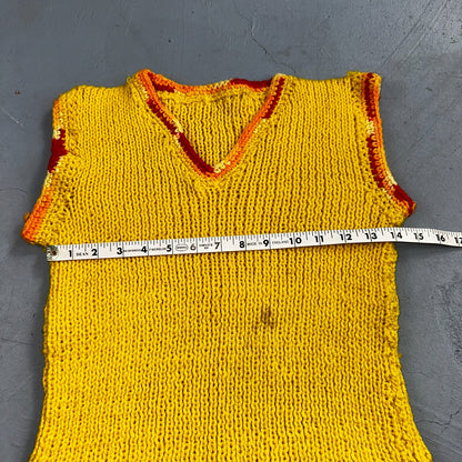 VTG Yellow Vest Knitted Sleeveless Sweater Pullover Handmade Knit 70s 1970s