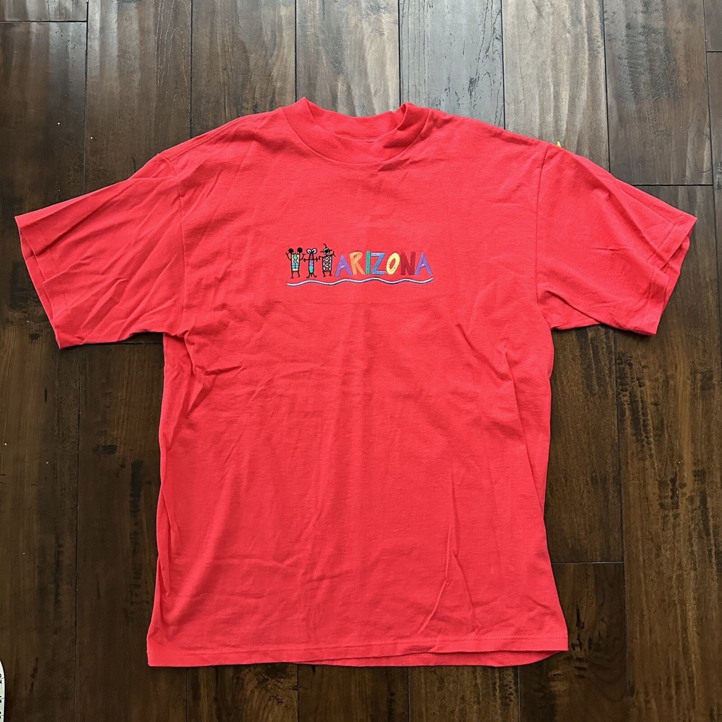 Arizona Vintage T Shirt 90s Red Abstract Fun Embroidery Travel Music Rap Band