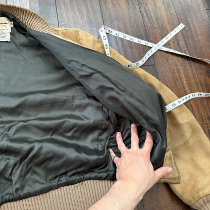 VTG 1950s DuPont Quilon Jacket Tan Suede Leather Lined Bomber 44 Rockabilly