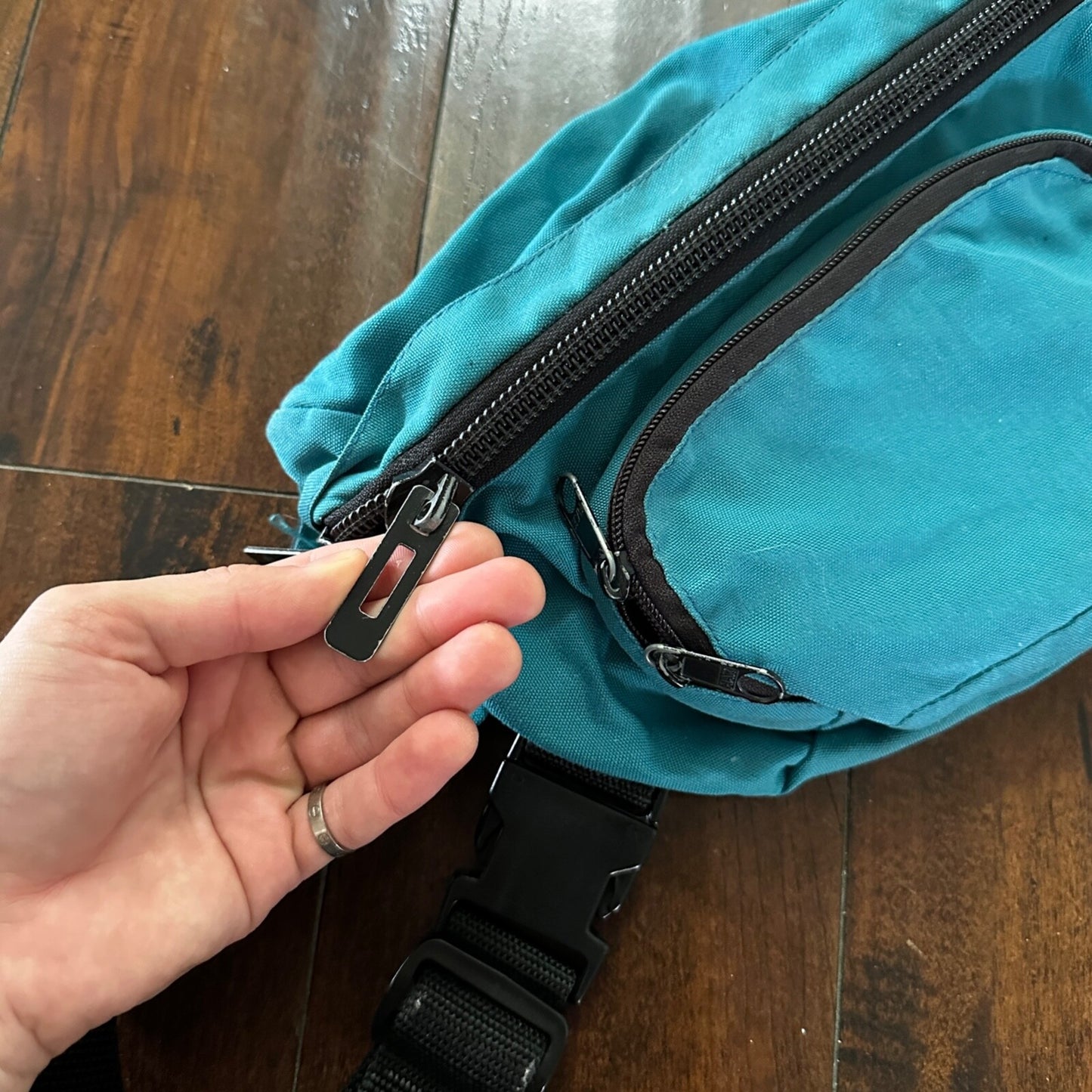 Vtg Large Blue Teal Fanny Waist Bag Pack Minimalistic Side 80s 90s Six Flags