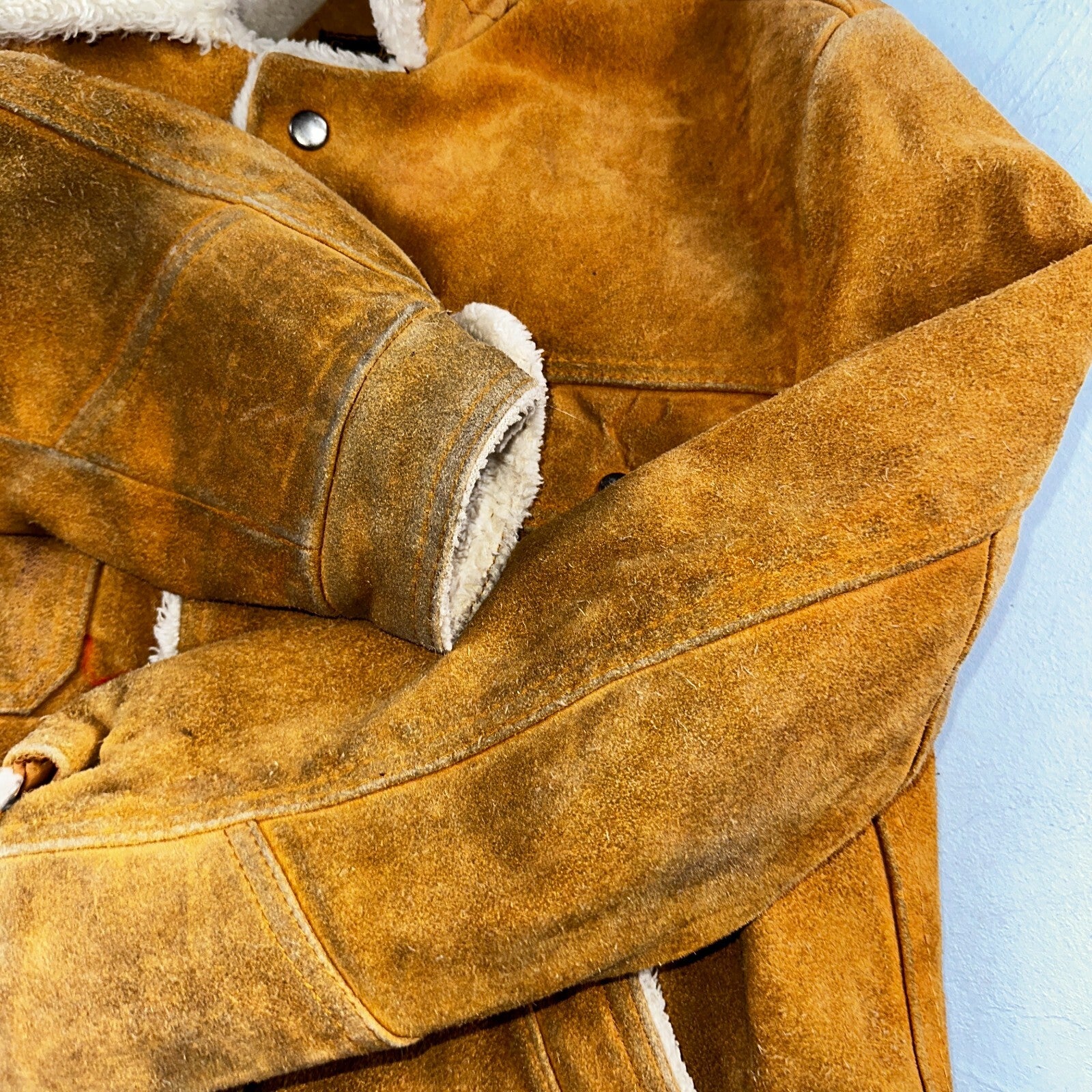 Vintage Suede Grande Bay Rancher Trucker Sherpa Lined Jacket Coat Men's 36