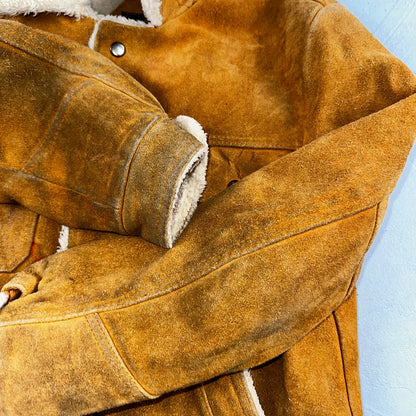 Vintage Suede Grande Bay Rancher Trucker Sherpa Lined Jacket Coat Men's 36