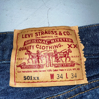 Levis 501 Vintage 90s USA XX Straight Leg Jeans Blue Dark Wash 34x34 Act 31x31