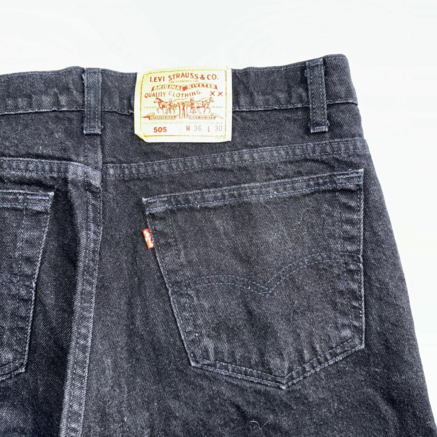 Levis 505 Vintage 90s USA Red Tab Jeans 36x30 Black Wash 1992 501 Act 36x29