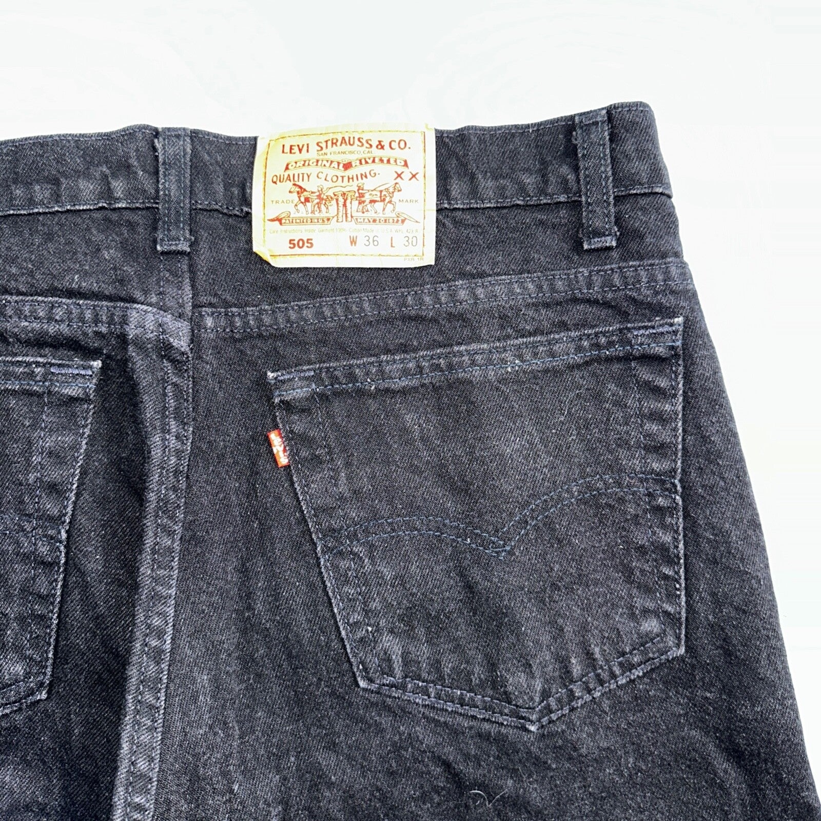 Levis 505 Vintage 90s USA Red Tab Jeans 36x30 Black Wash 1992 501 Act 36x29