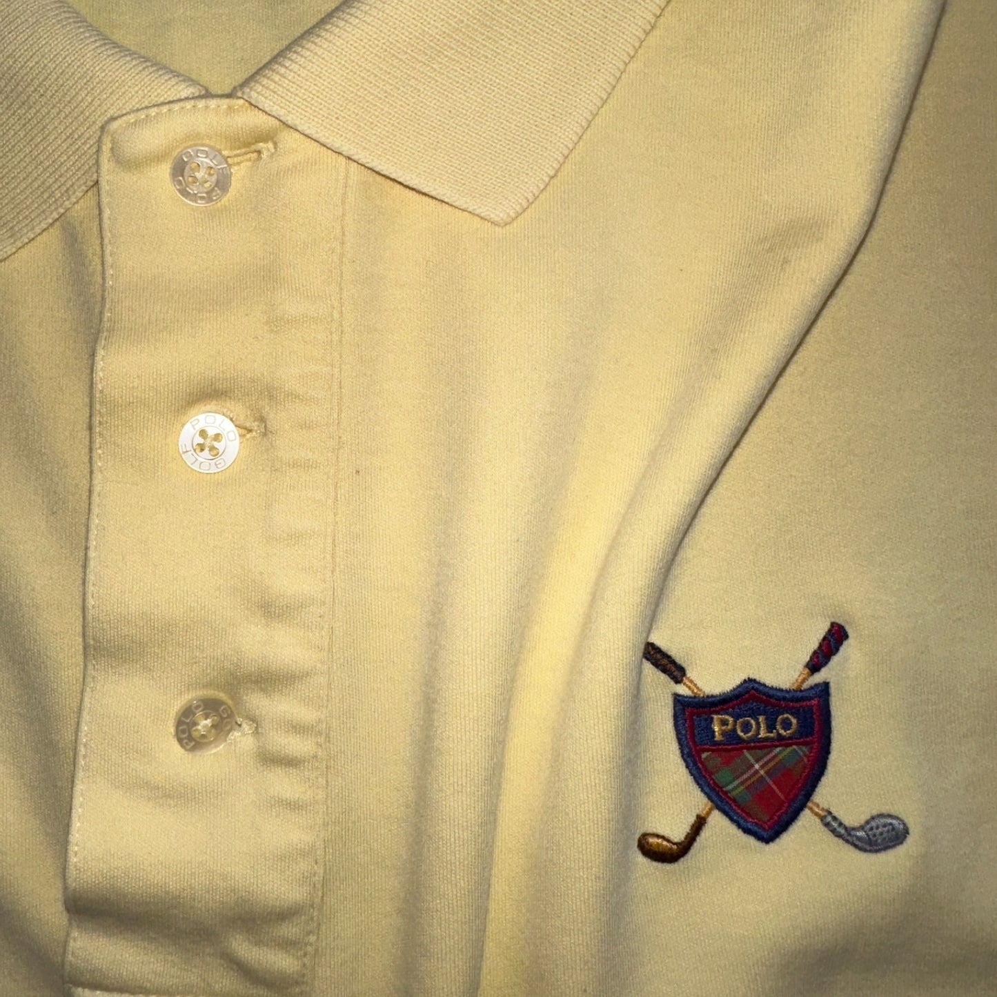 Polo Ralph Lauren Yellow Large Cotton Vintage Made USA Golf Polo Shirt