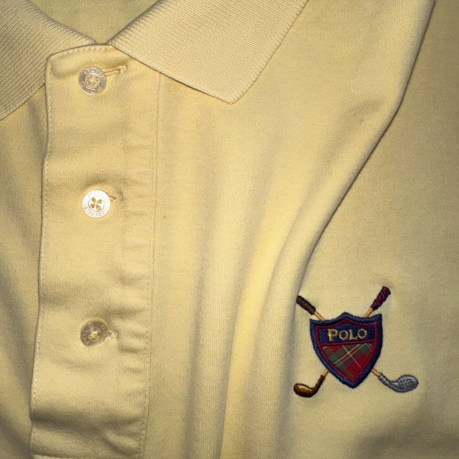 Polo Ralph Lauren Yellow Large Cotton Vintage Made USA Golf Polo Shirt