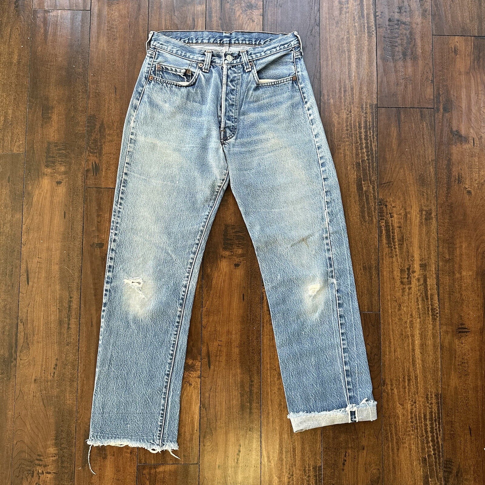 Levis Vintage 80s Redline Selvedge USA 501 Light Wash Jeans 70s 30x32 Act 28x29