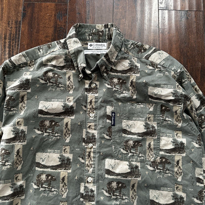 Columbia Button Down Shirt Knots Wood Size Large Long Sleeve Shirt Outdoor VTG