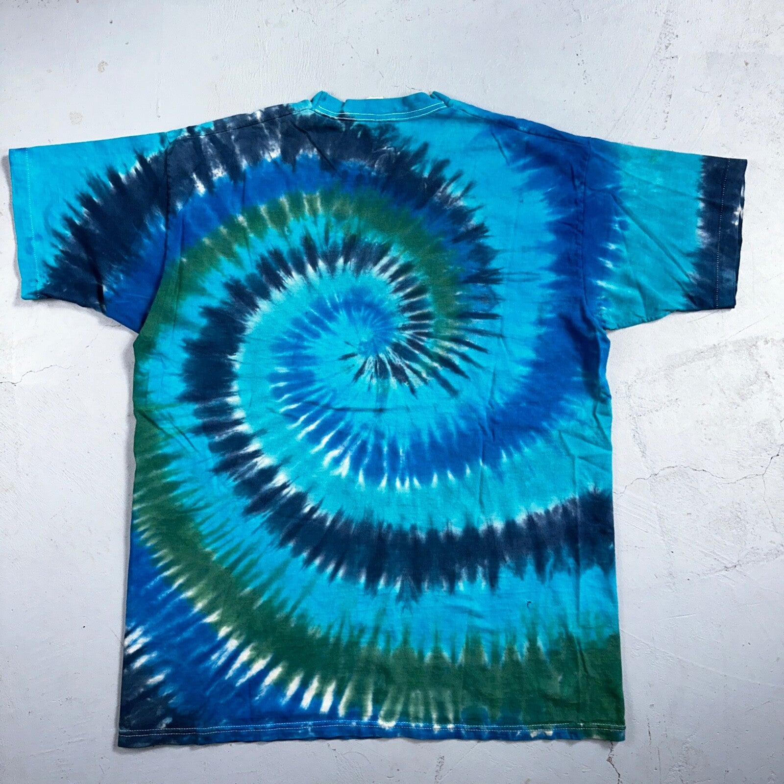 Tye Dye Blue Green Swirl Single Stitch VTG T Shirt Basic Hippie Stoner Vibe XL