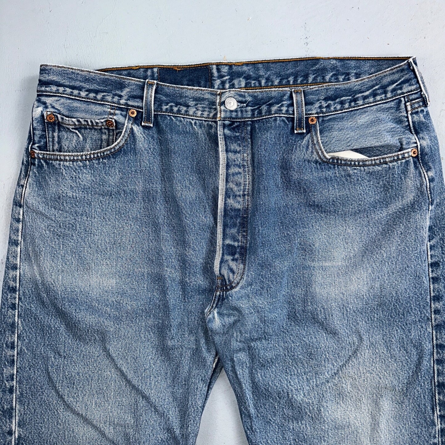 Levis 501 Vintage 90s USA XX Straight Leg Jeans Blue Med Wash 42x32 Act 38x27