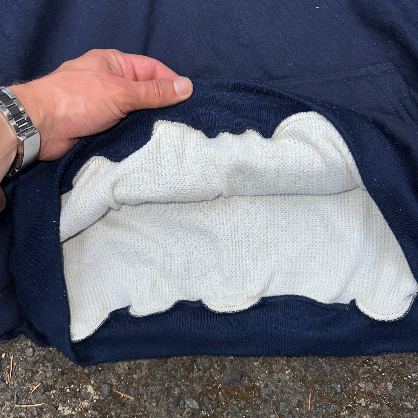 Vintage Thermal Waffle Lined Hoodie Sweatshirt Mens XL Navy Blue Nucleus Punk