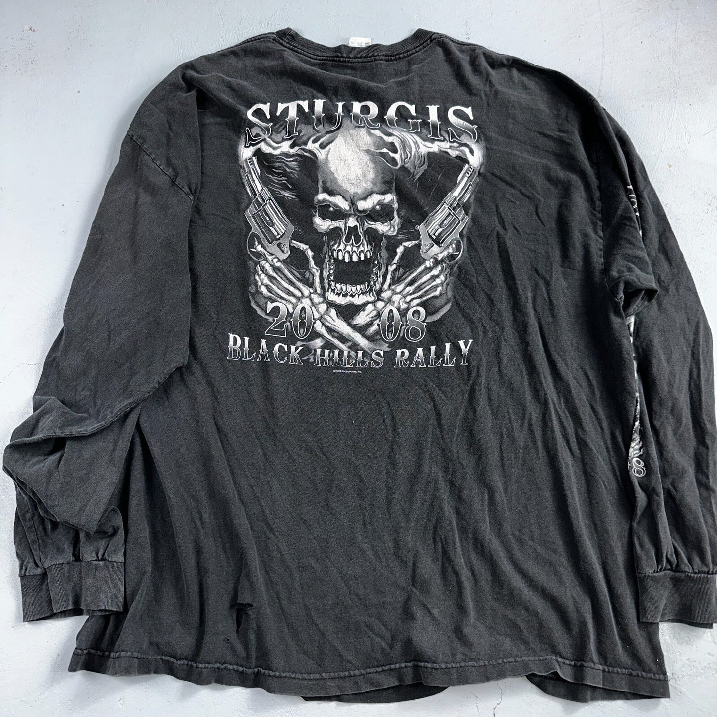 Sturgis Y2K Skulls Long Sleeve VTG T Shirt Biker Motorcycle 2008 Black Grunge