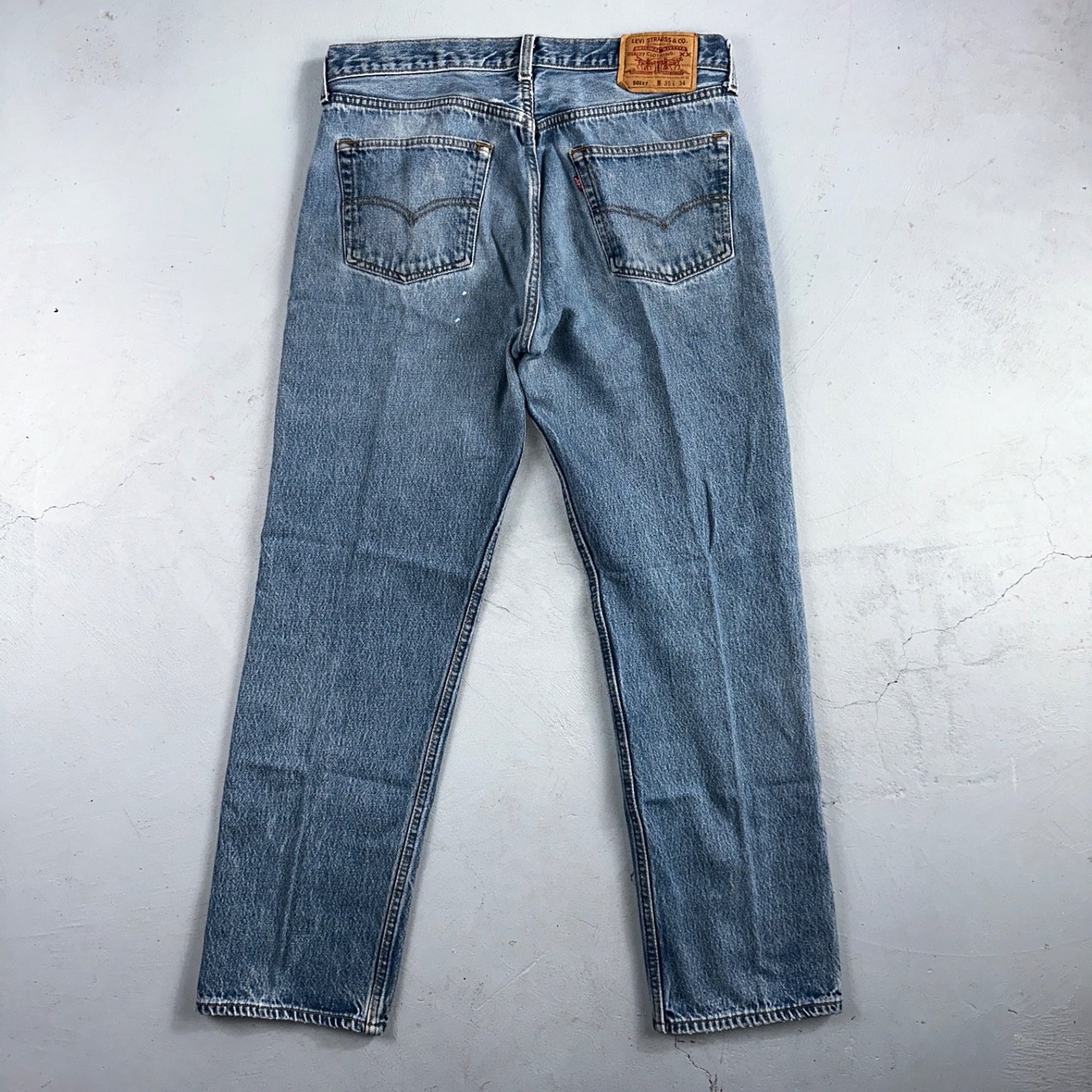 Levis 501 Vintage 90s USA XX Straight Leg Jeans Blue Light Wash 35x34 Act 33x30