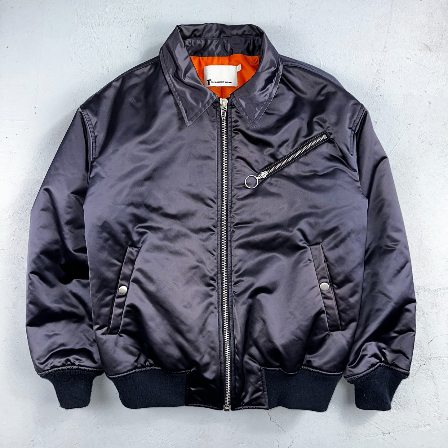 T Alexander Wang Navy Blue Satin Women Bomber Jacket Crop Size 6 Designer Silky