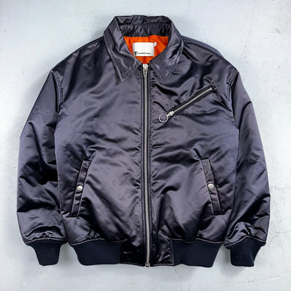 T Alexander Wang Navy Blue Satin Women Bomber Jacket Crop Size 6 Designer Silky