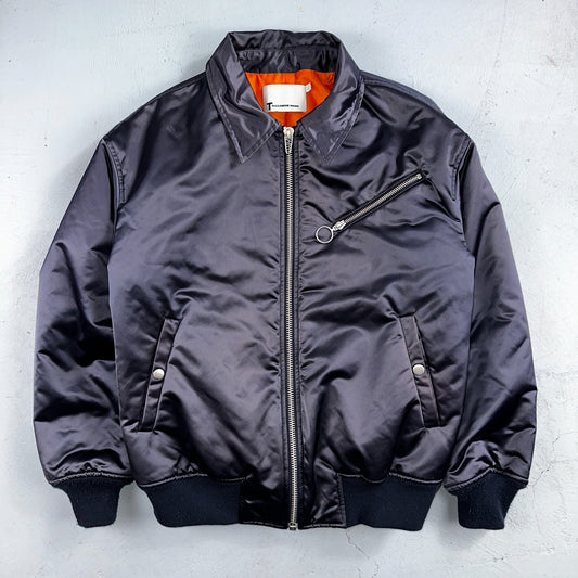 T Alexander Wang Navy Blue Satin Women Bomber Jacket Crop Size 6 Designer Silky