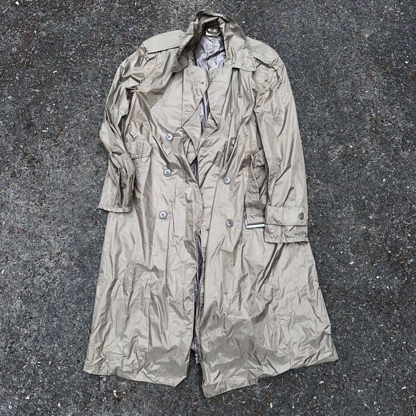 VTG 1958 US Army Mans Raincoat Nylon Taupe Shade 179 Military Uniform Mens 38L