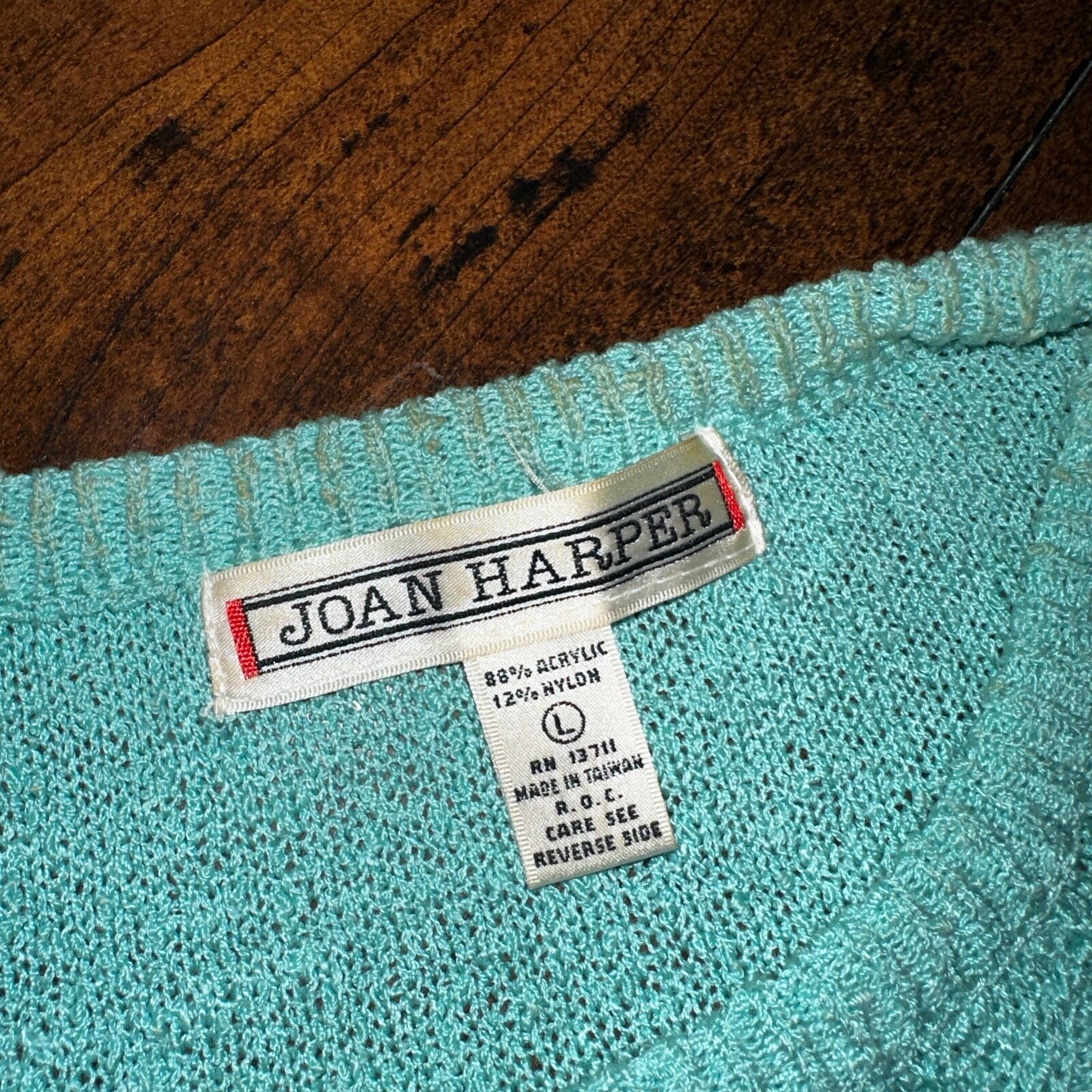 VTG Joan Harper Womens Sweater Large Blue Chunky Short Sleeve Cute Pattern Knit