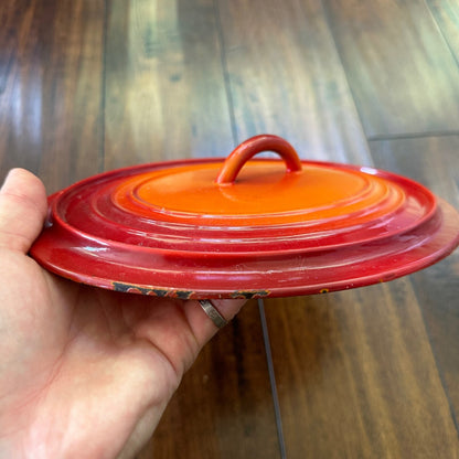 Le Creuset #B Oval Dutch Oven Lid Only France Enamel Pot Orange Flame VTG 1960s
