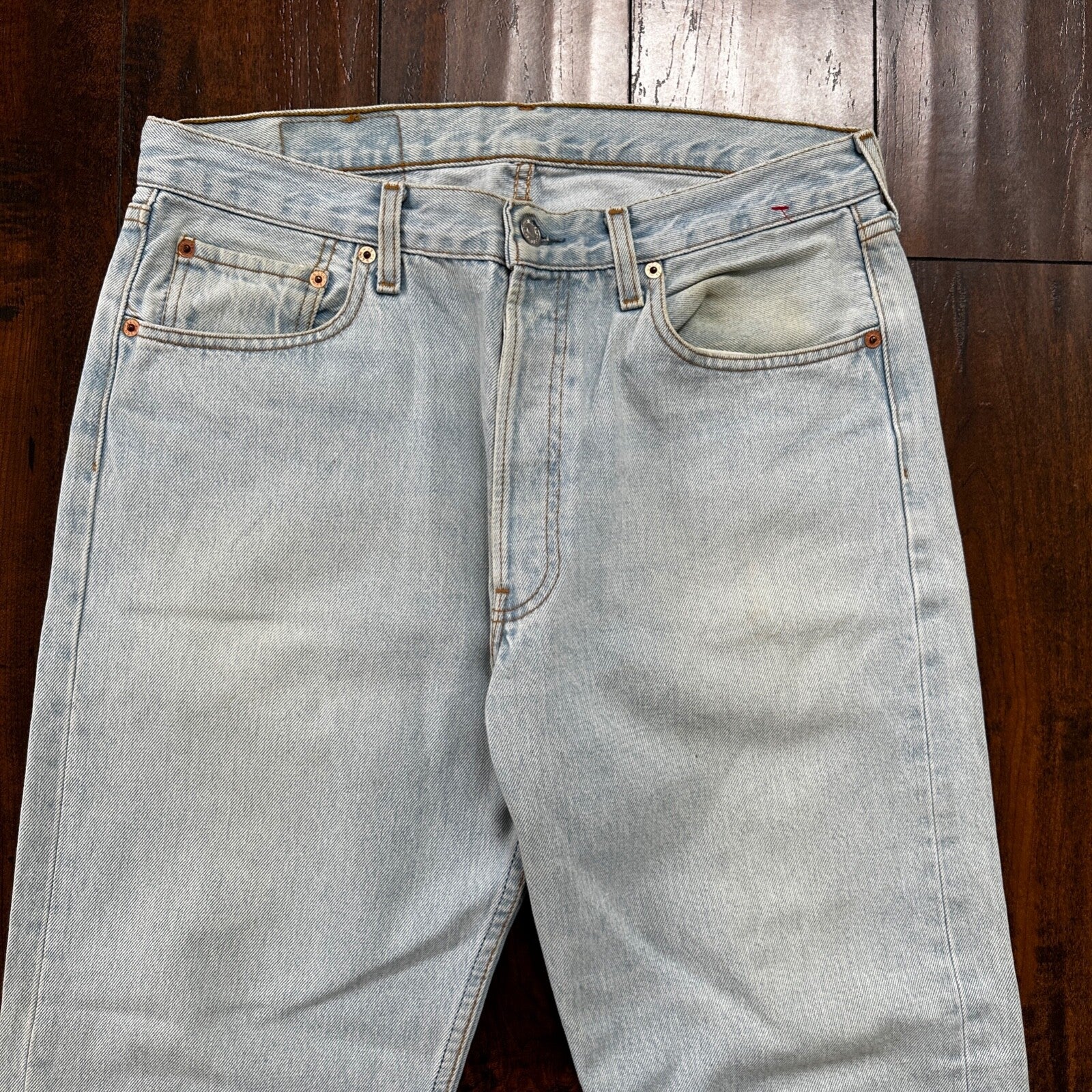 VTG 90s Levis 501 Button Fly 34x30 UK Tag Jeans Light Wash Blue XX Act 32x27