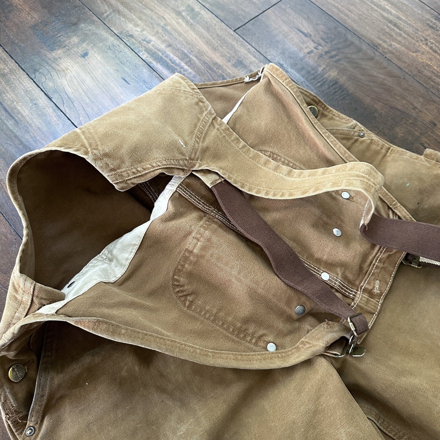 Carhartt DKB Double Knee Duck Unlined Bib Work Tan Brown Overalls 40x27 VTG