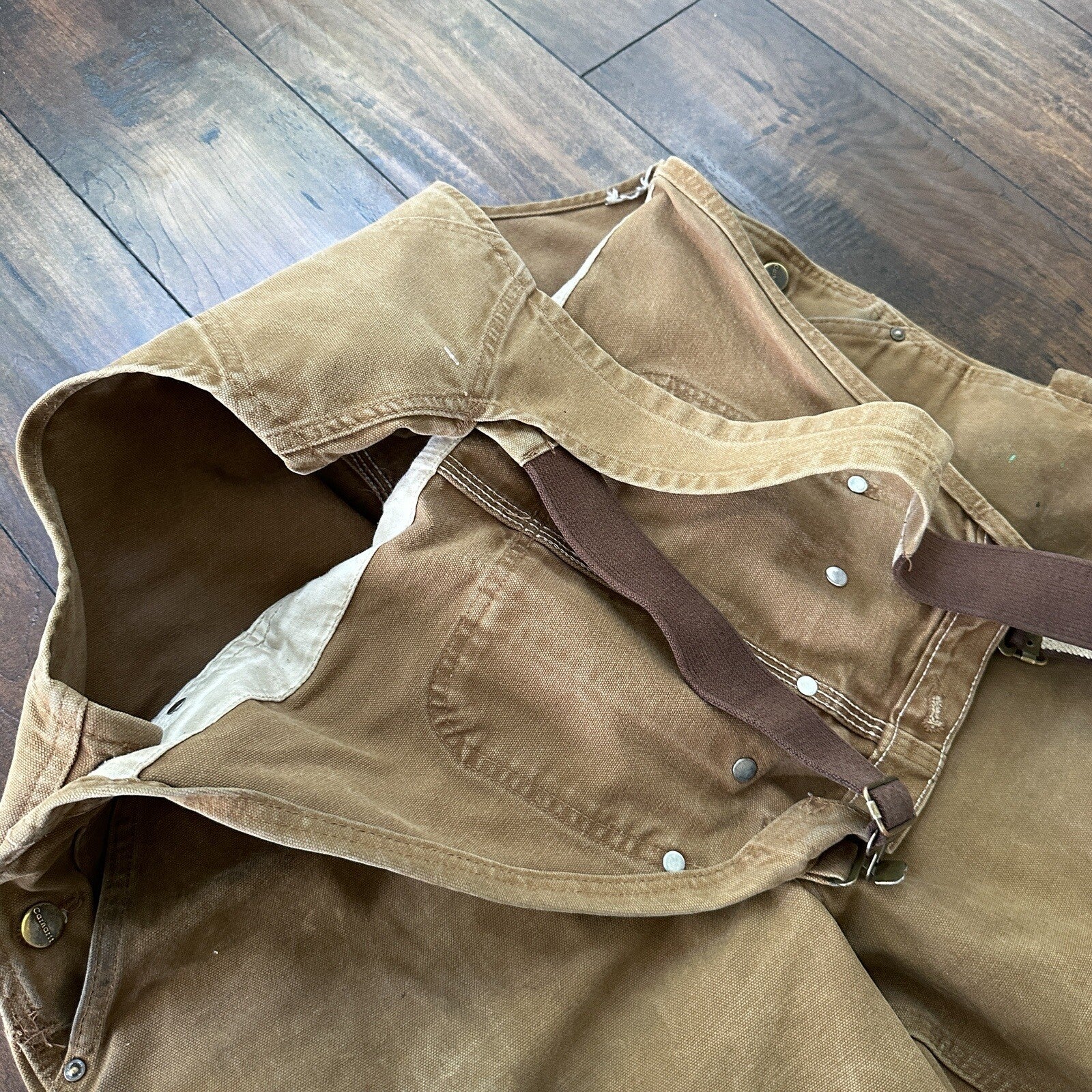 Carhartt DKB Double Knee Duck Unlined Bib Work Tan Brown Overalls 40x27 VTG