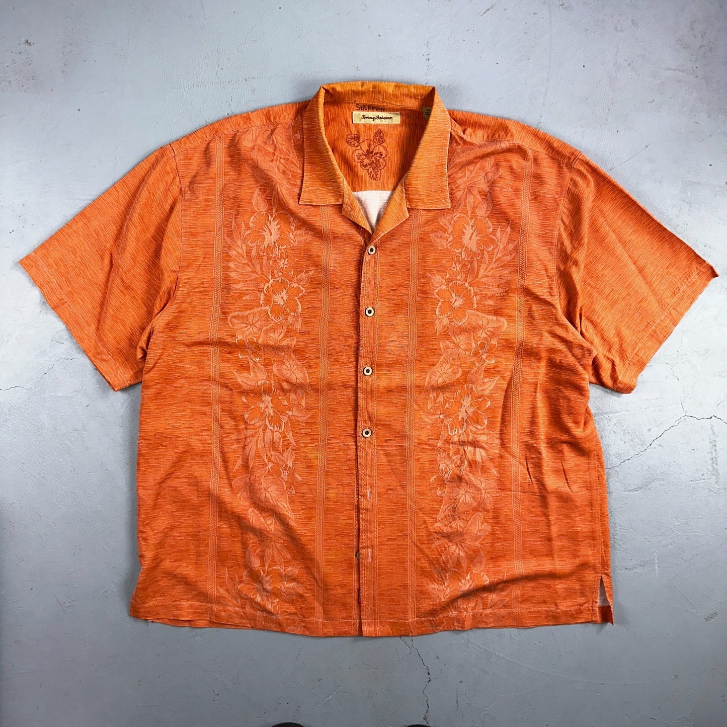 Tommy Bahama Mens Camp Hawaiian Shirt 2XL Silk Orange Aloha Floral Summer