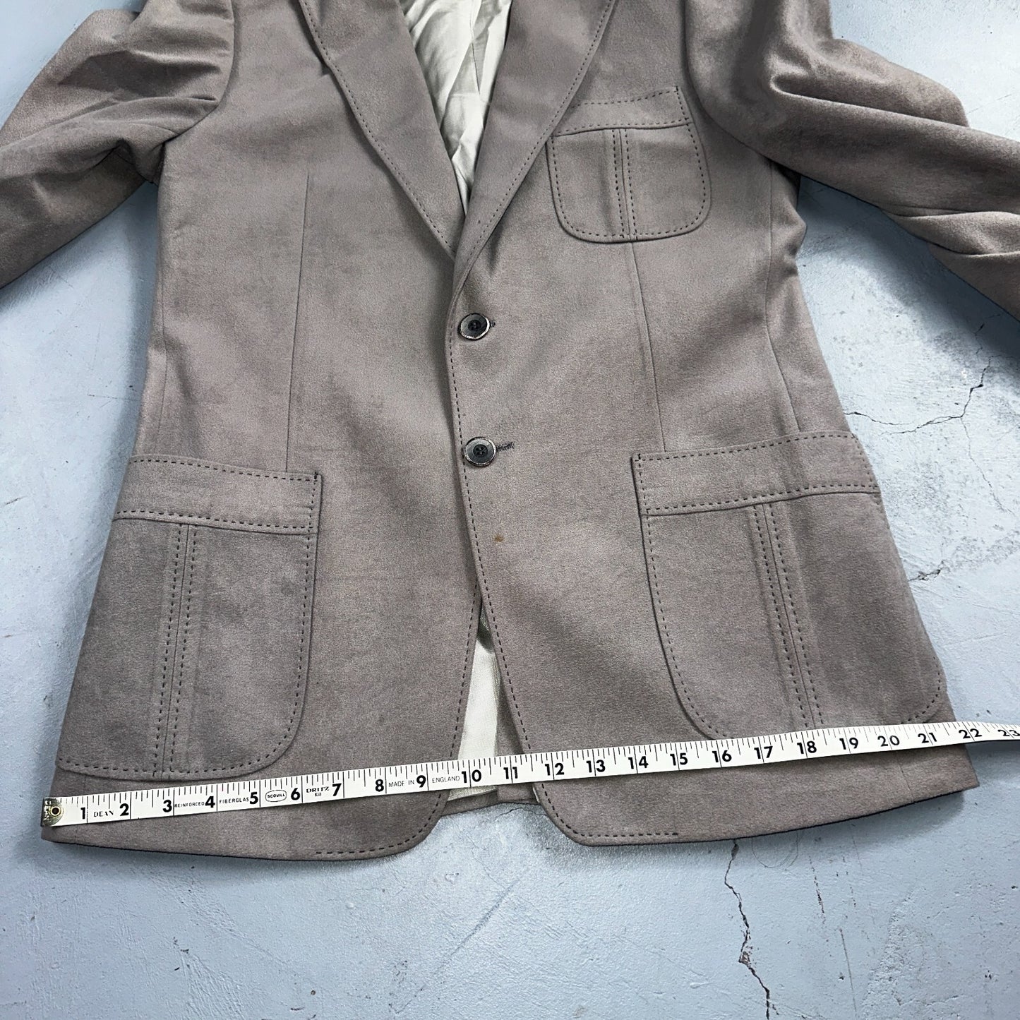 VTG Mens Suit 38 Jacket Sport Coat Rockabilly 60s 70s Suede Gray Disco The Knack