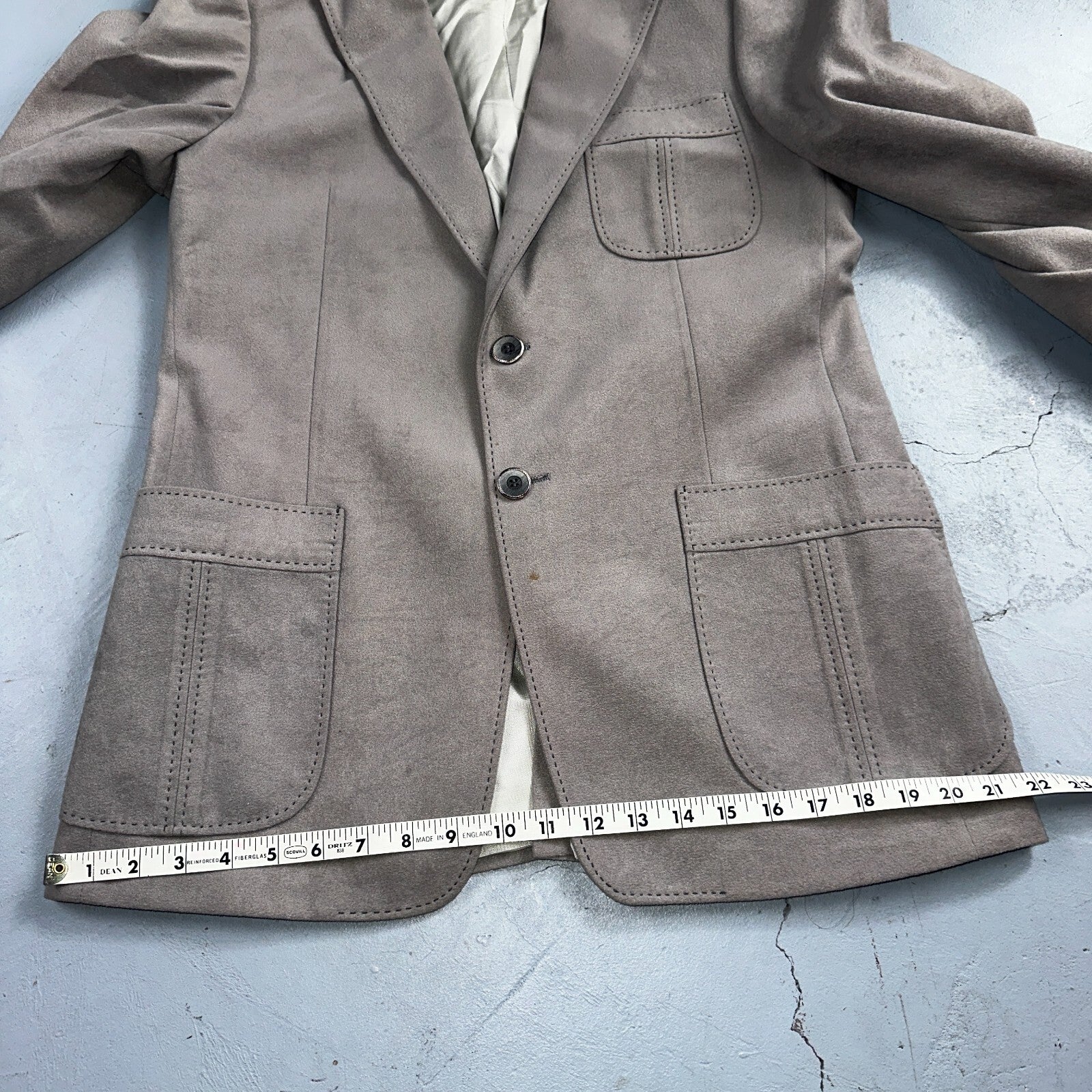 VTG Mens Suit 38 Jacket Sport Coat Rockabilly 60s 70s Suede Gray Disco The Knack