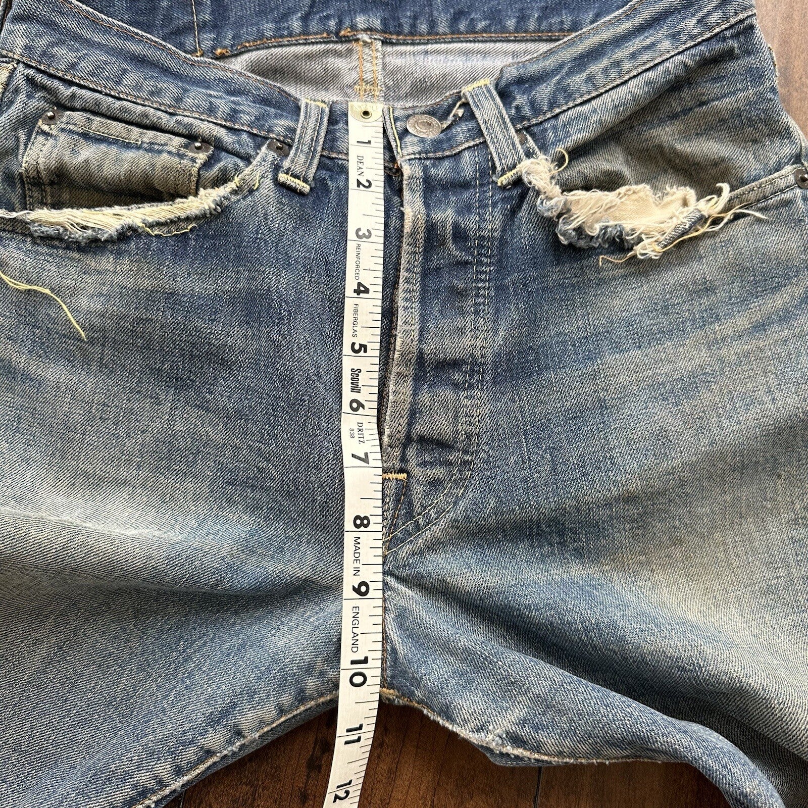 Levis 501 XX Big E True Vintage 60s Redline THRASHED Denim Jeans 1960s 27x26