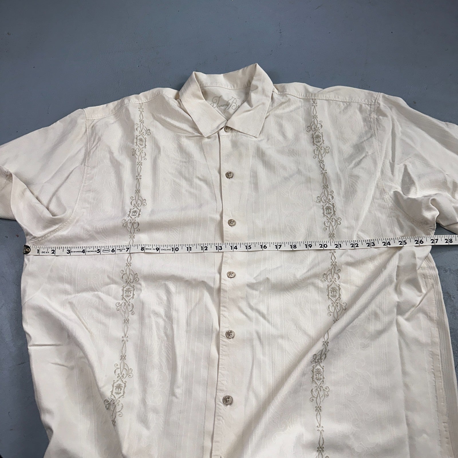 Tommy Bahama Mens Camp Hawaiian Shirt 2XL Silk White Aloha Floral Summer