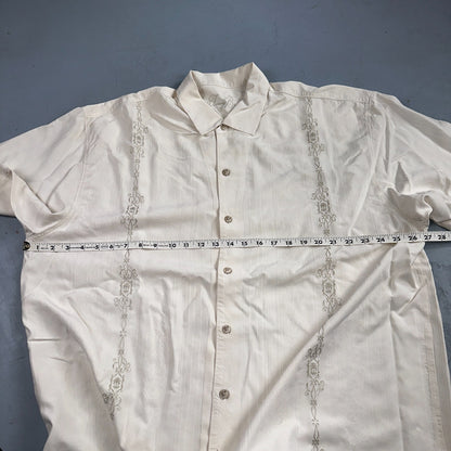 Tommy Bahama Mens Camp Hawaiian Shirt 2XL Silk White Aloha Floral Summer