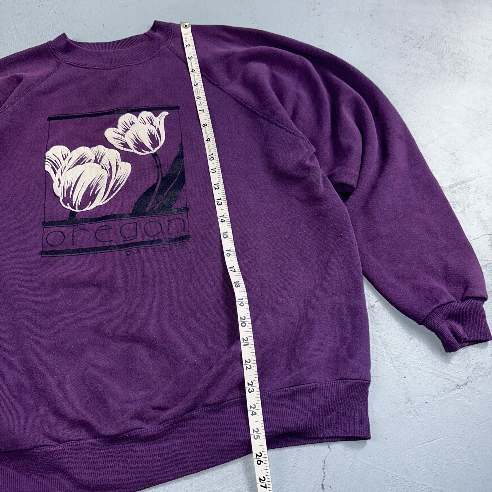 Oregon Flowers Art Painting VTG 90s Crewneck Sweatshirt 1990s Purple XL Hanes