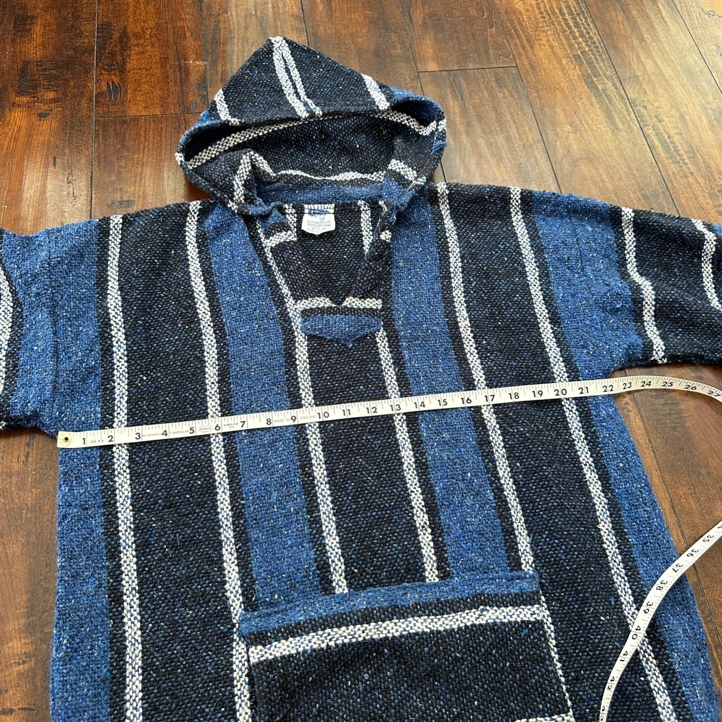 VTG 1980s Baja Hoodie Hippie Size L Surfer Style Blue/Black 90s 80s Mexico