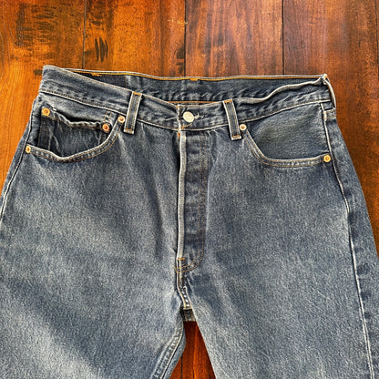 VTG Levis 501 XX Button Fly 90s USA Jeans Denim Straight Capri 34x30 Act 30x24